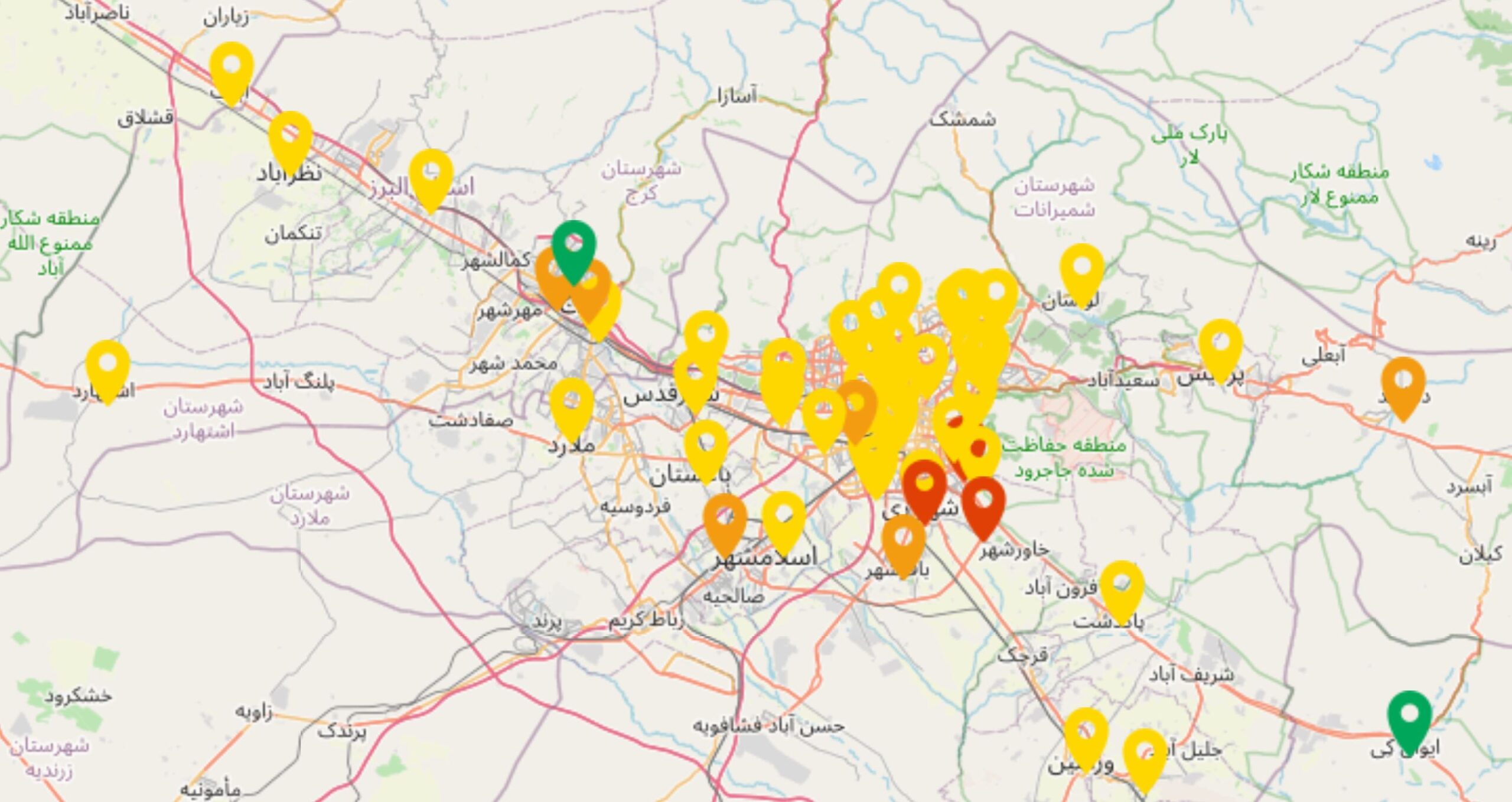 شاخص آلودگی هوای استان تهران