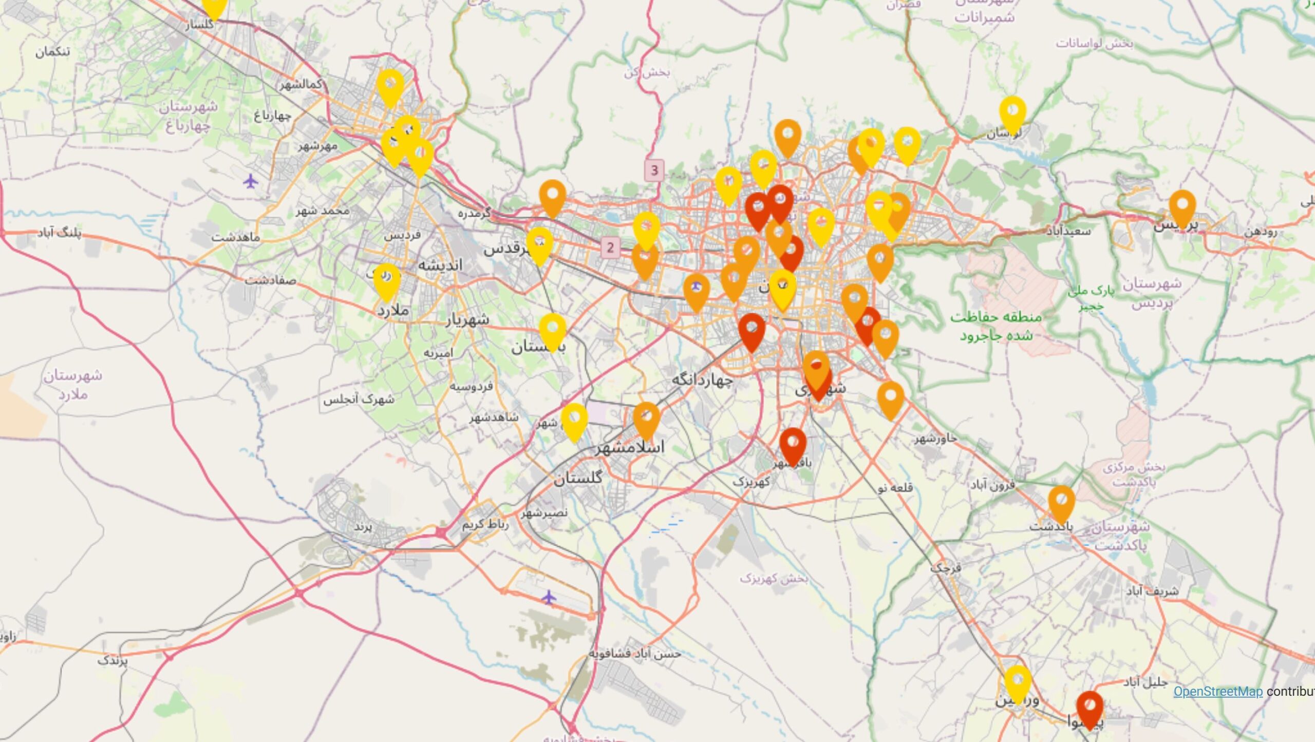 شاخص کیفیت هوای استان تهران