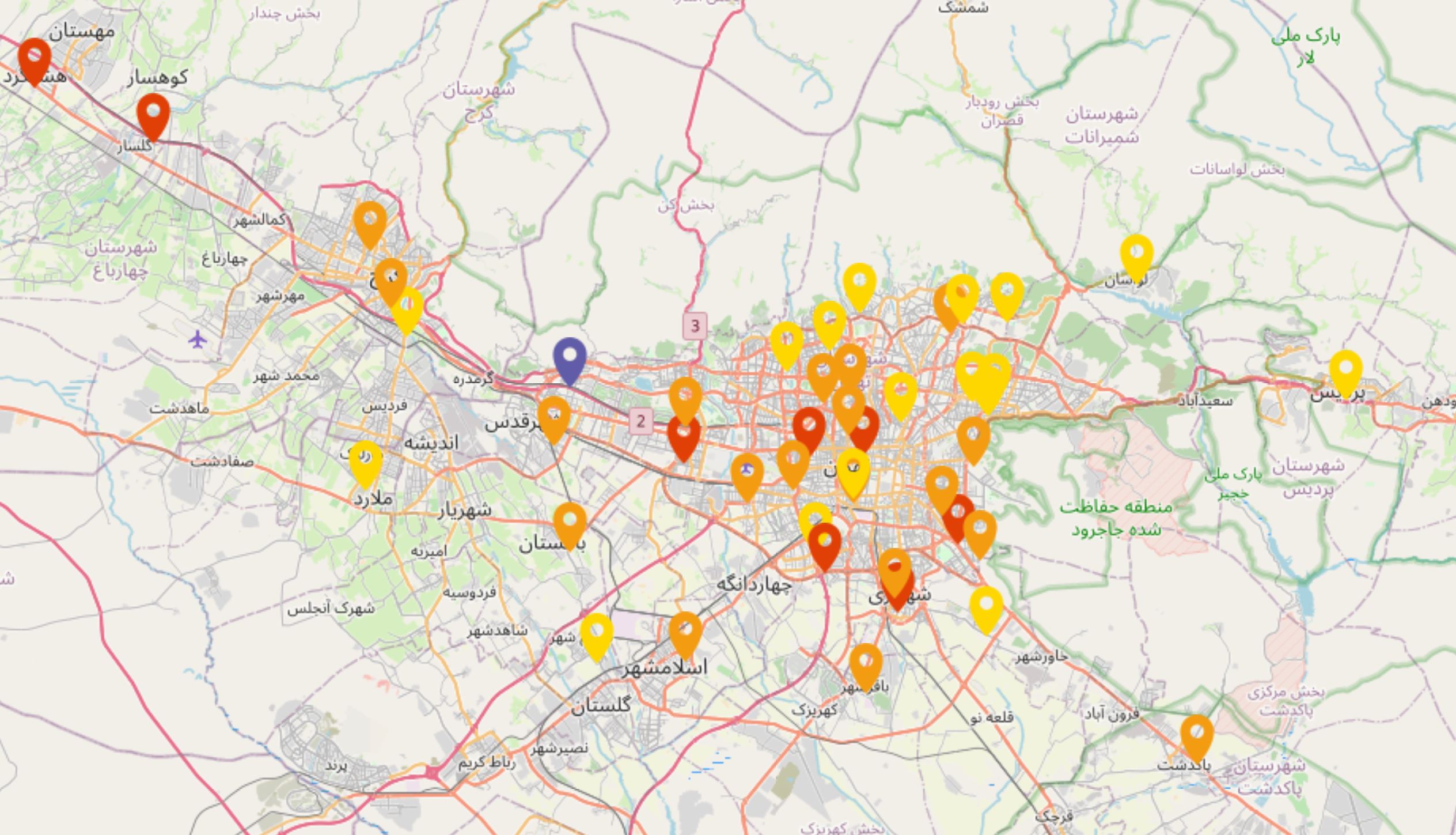 شاخص کیفیت هوای استان تهران