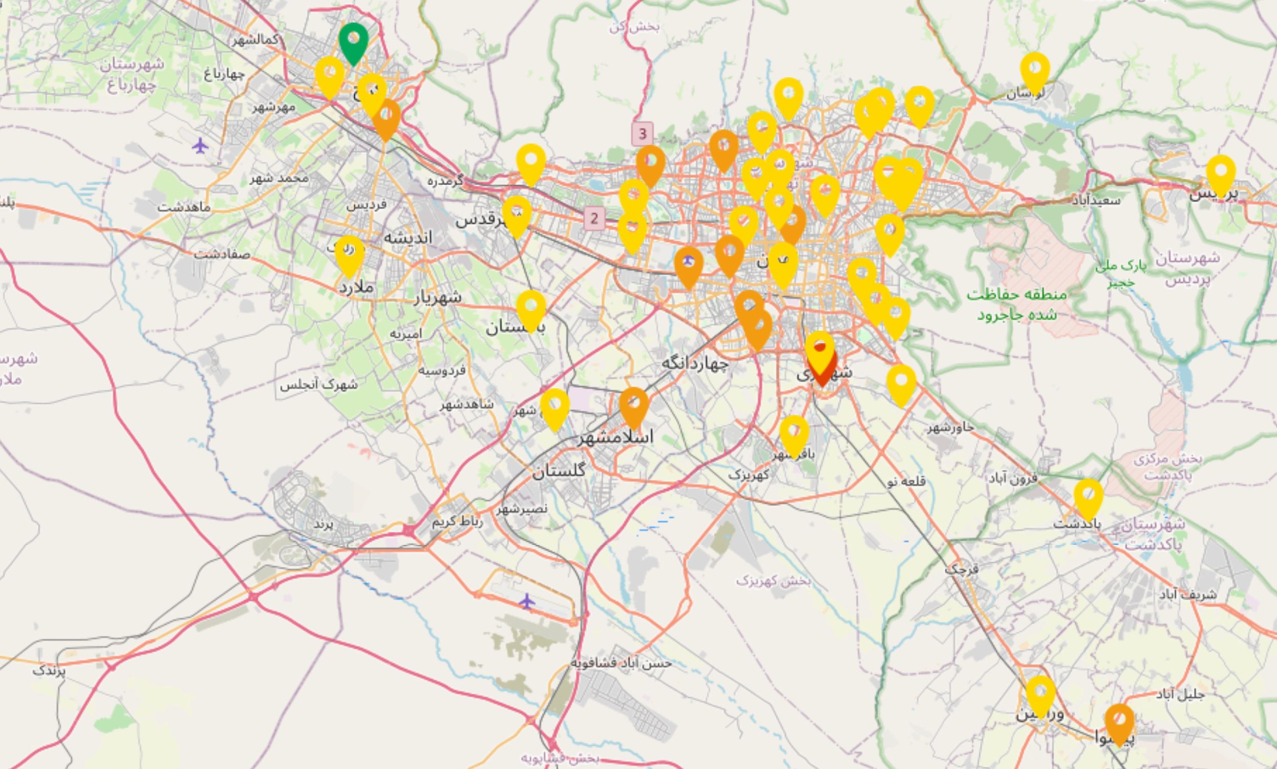 شاخص کیفیت هوای استان تهران