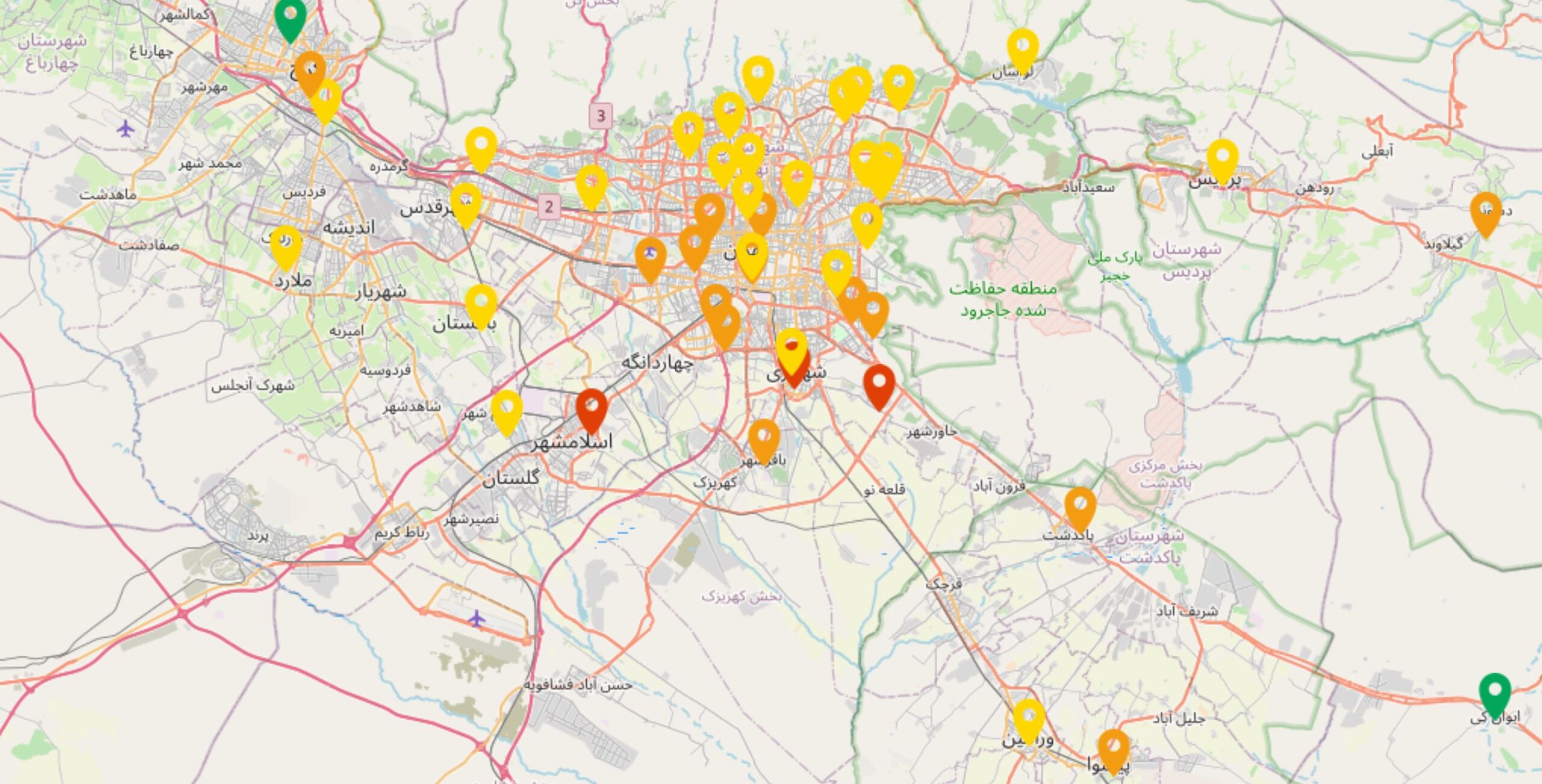 شاخص کیفیت هوای استان تهران