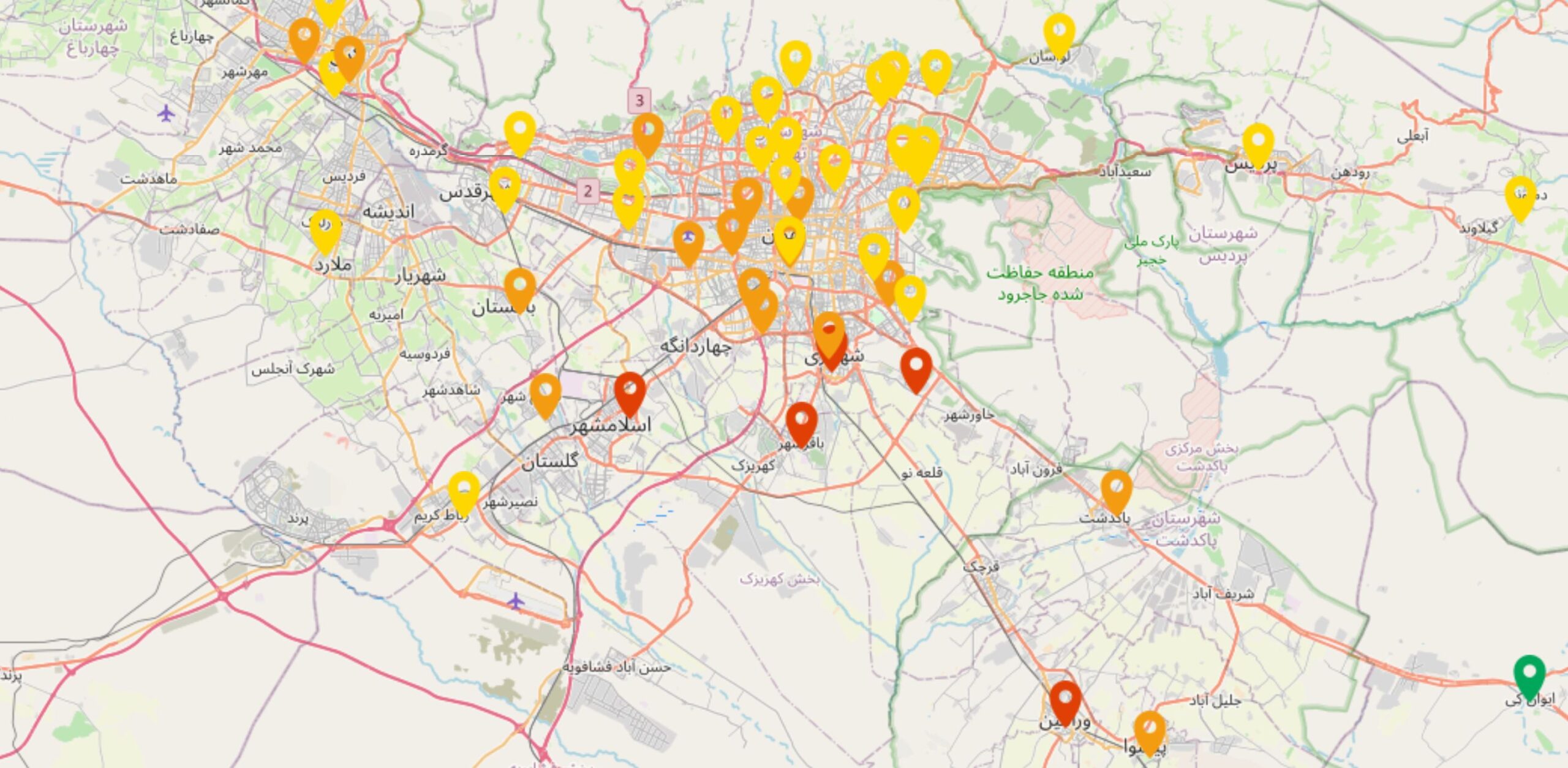 شاخص کیفیت هوای استان تهران