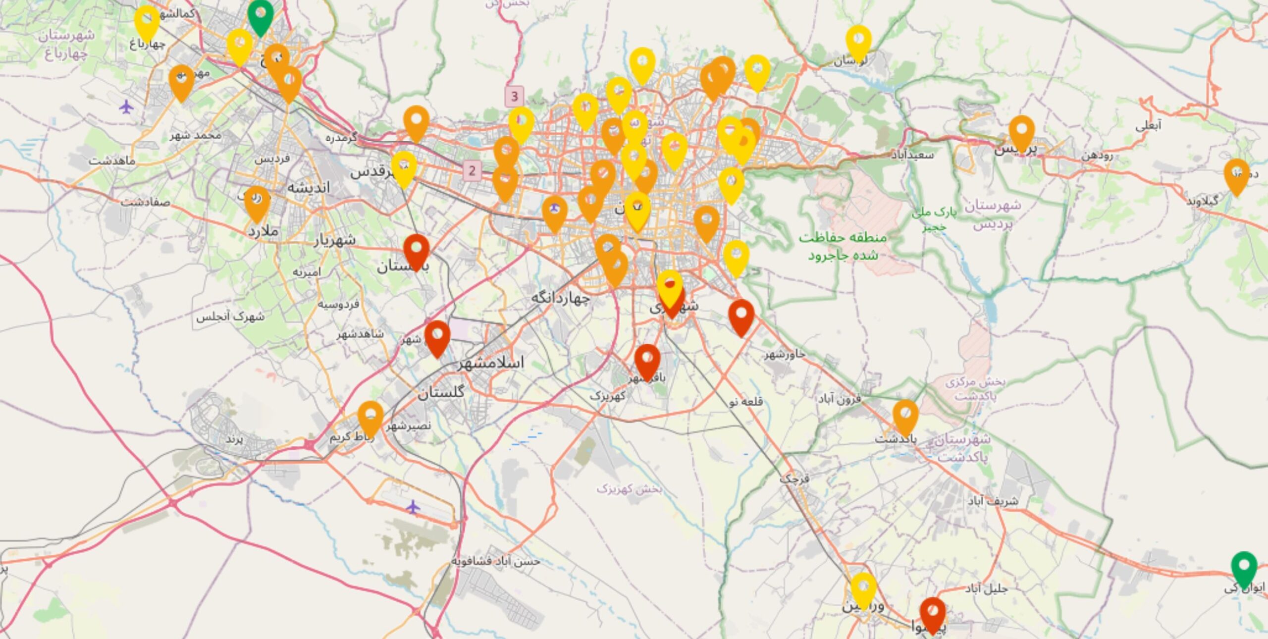 شاخص آلودگی هوای استان تهران