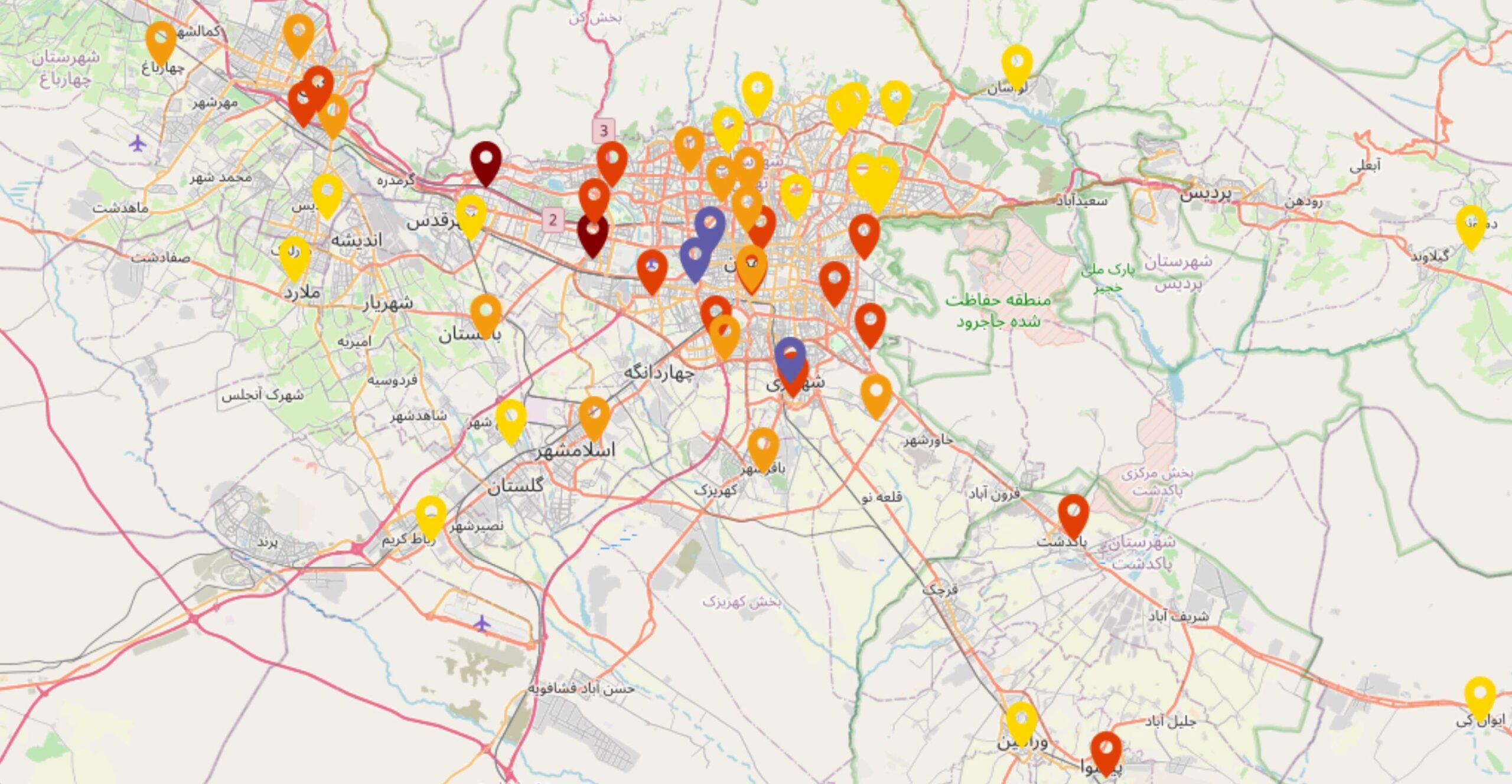 شاخص آلودگی هوای استان تهران