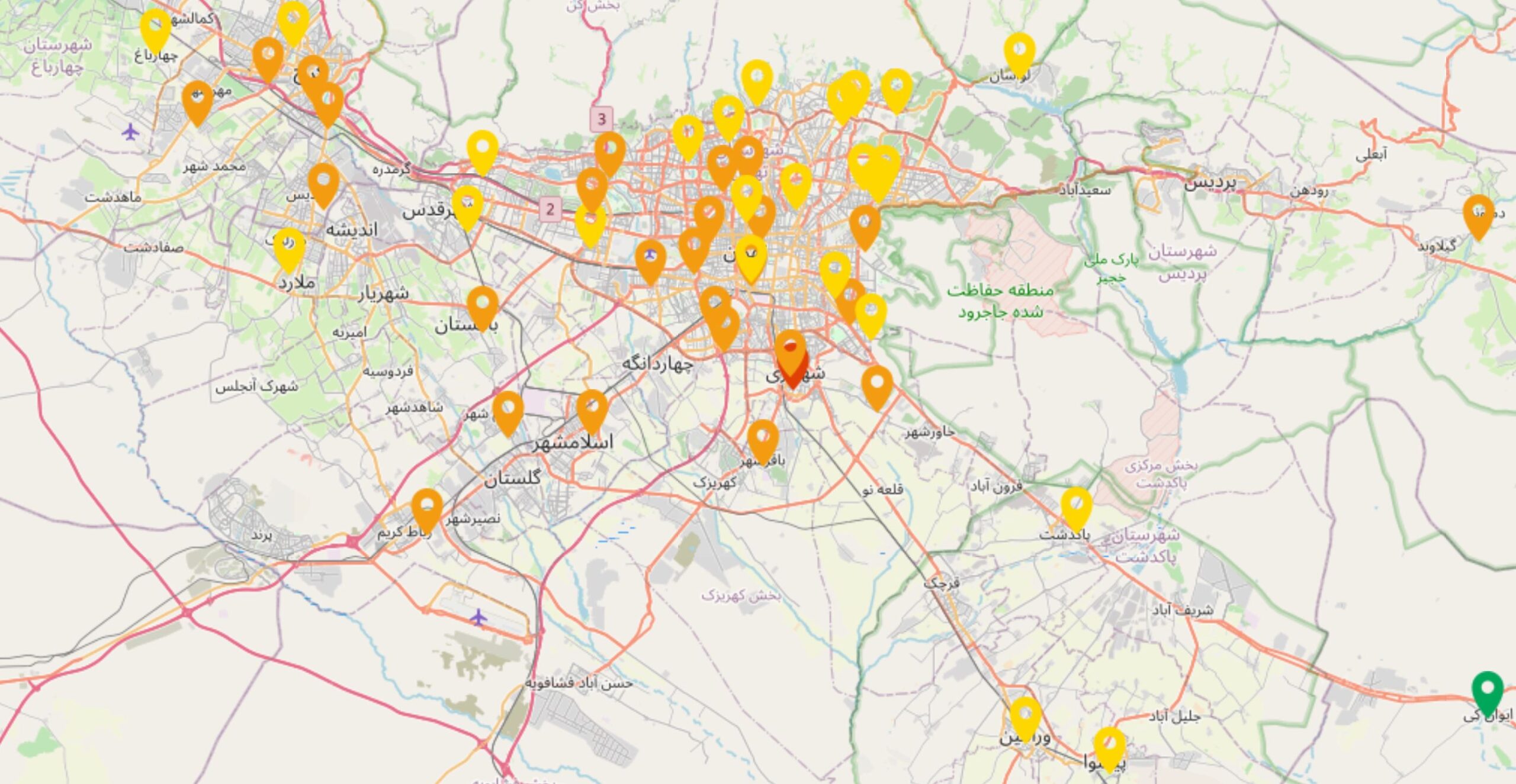 شاخص آلودگی هوای استان تهران