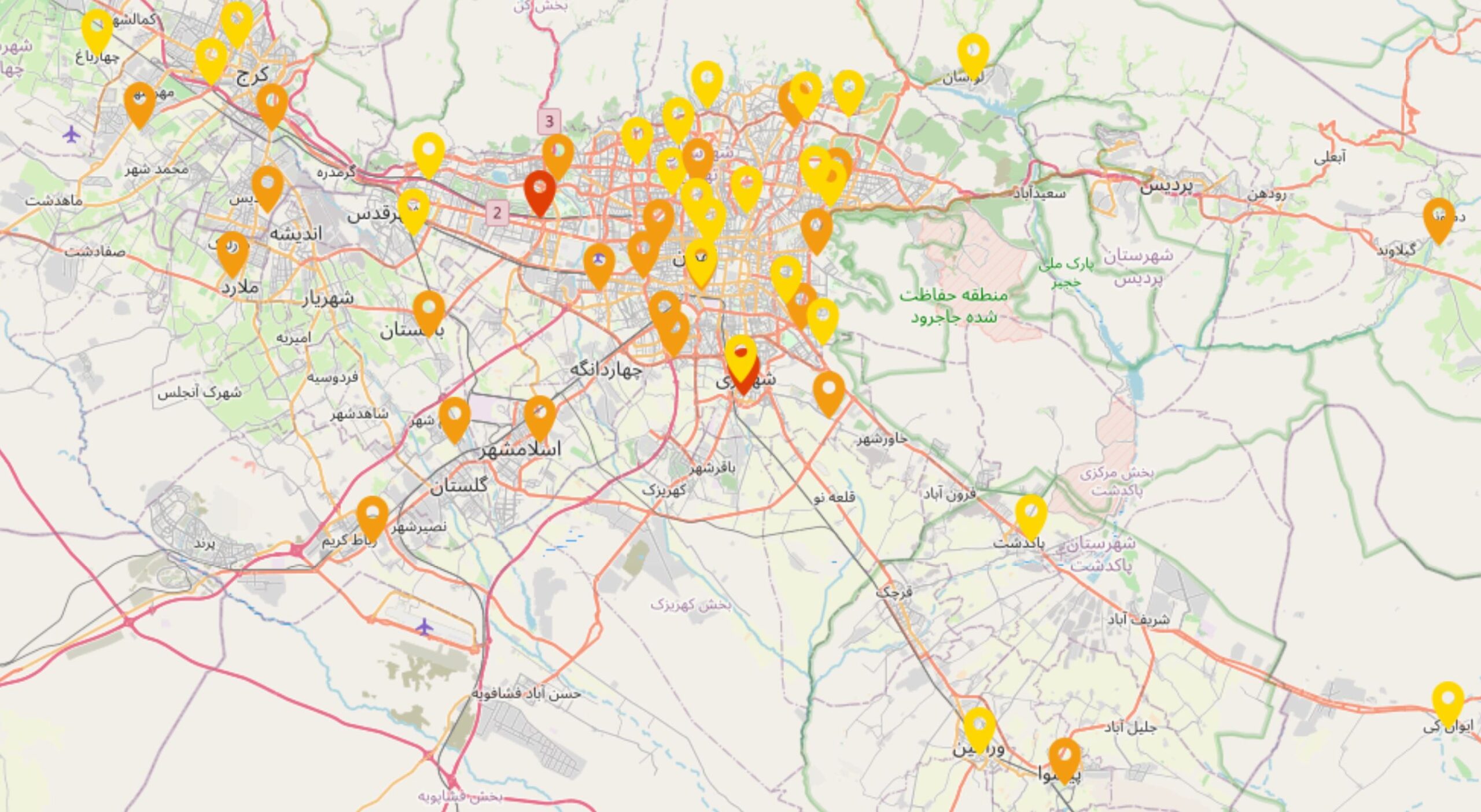 شاخص آلودگی هوای استان تهران