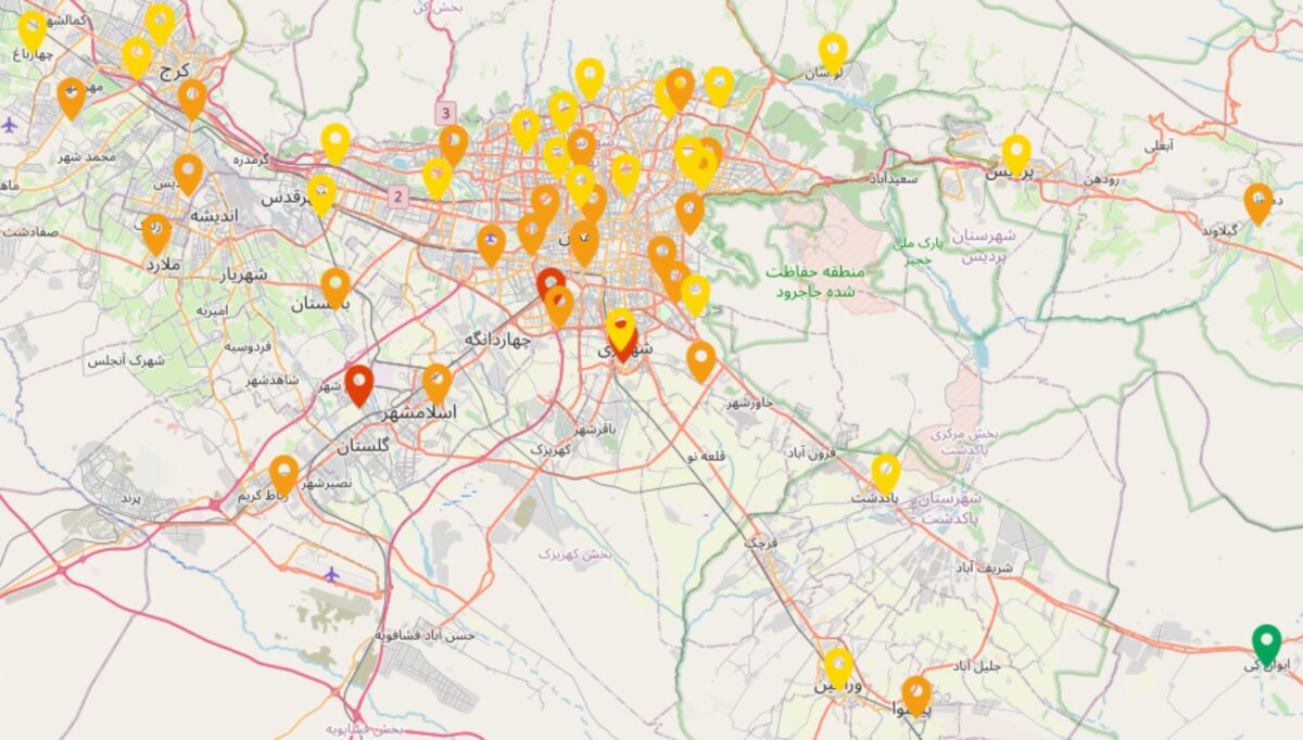 شاخص آلودگی هوای استان تهران