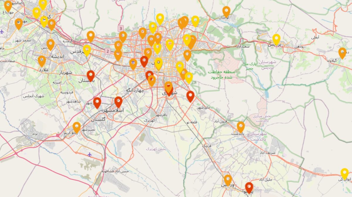 شاخص آلودگی هوای استان تهران