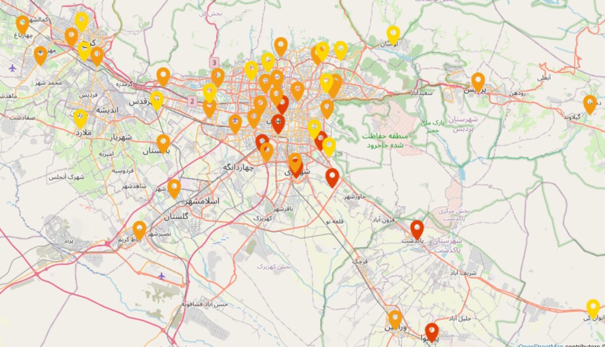 شاخص آلودگی هوای استان تهران