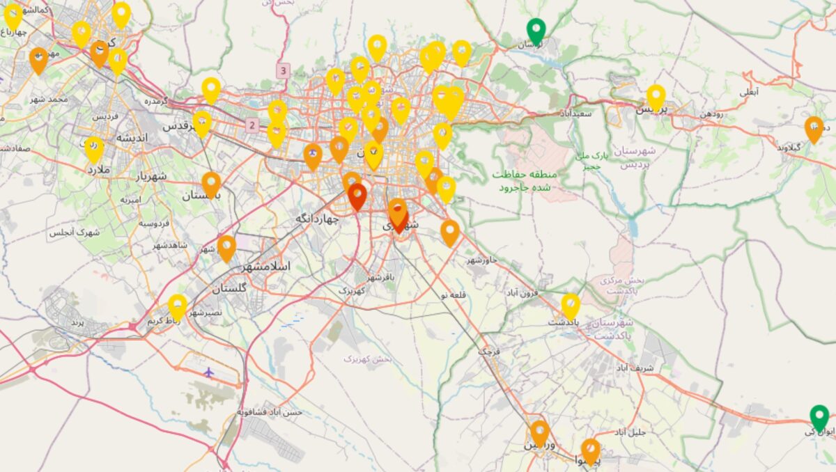 شاخص آلودگی هوای استان تهران