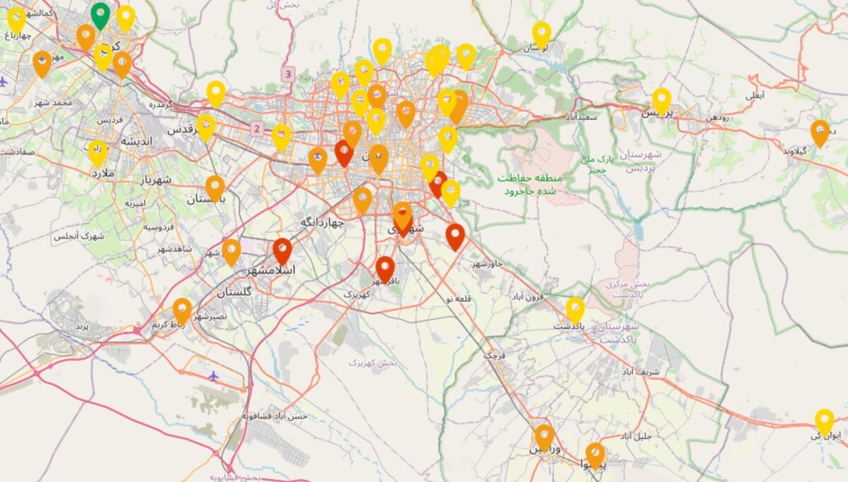 شاخص آلودگی هوای استان تهران