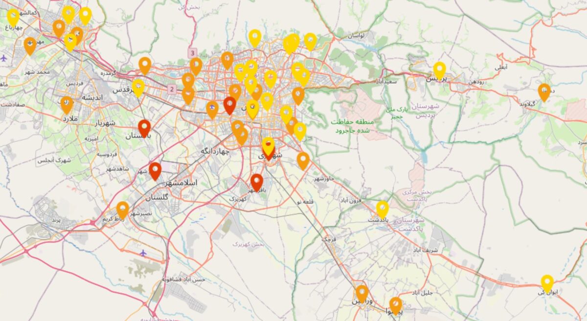 شاخص آلودگی هوای استان تهران