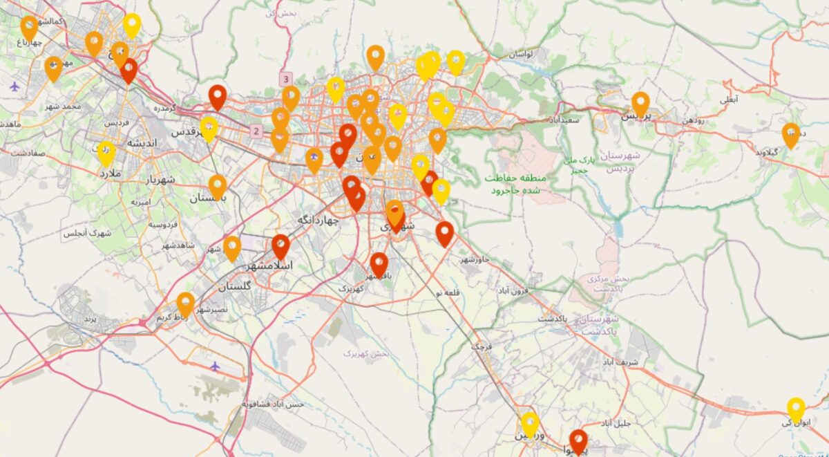 شاخص آلودگی هوای استان تهران