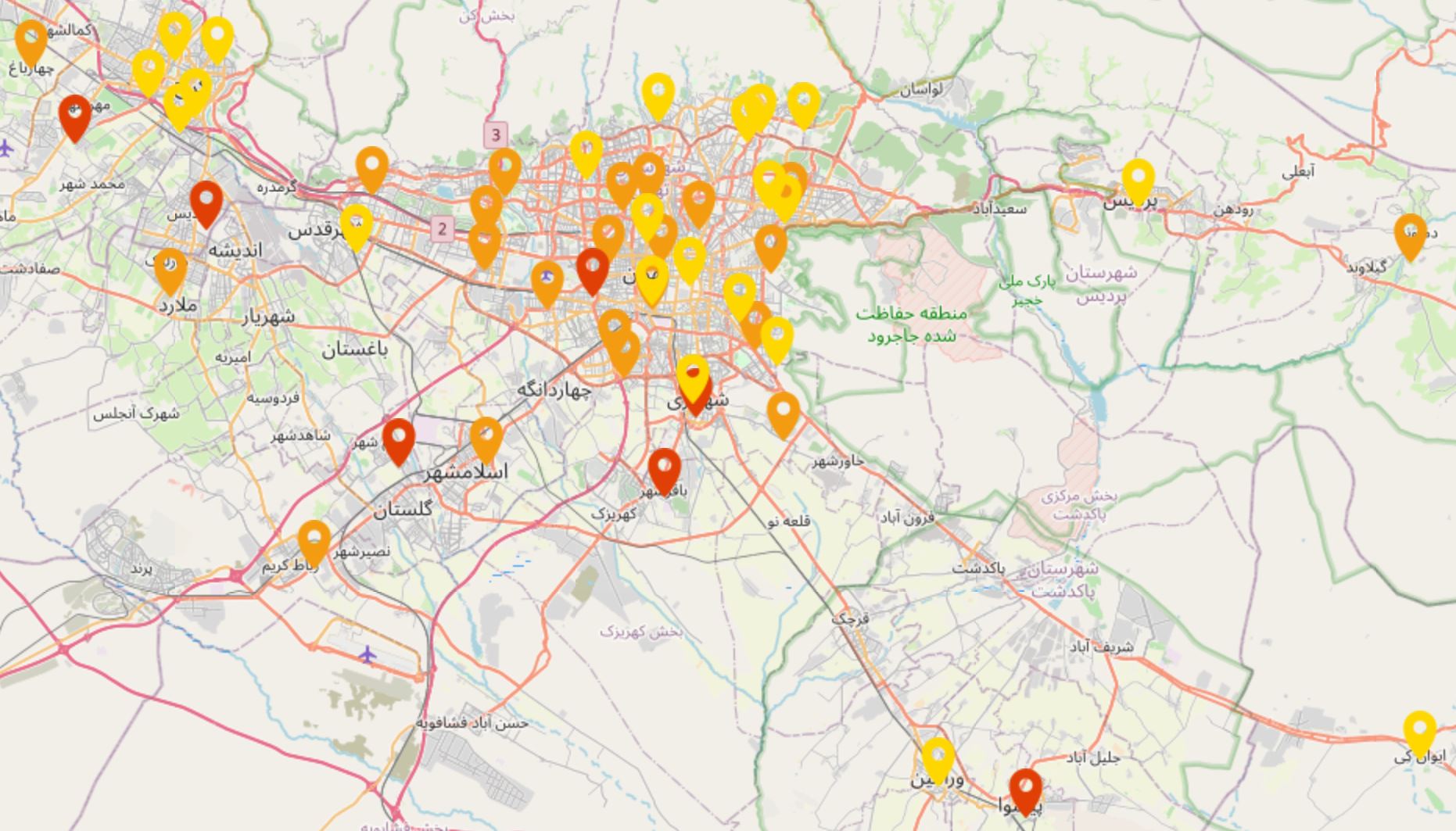 شاخص آلودگی هوای استان تهران