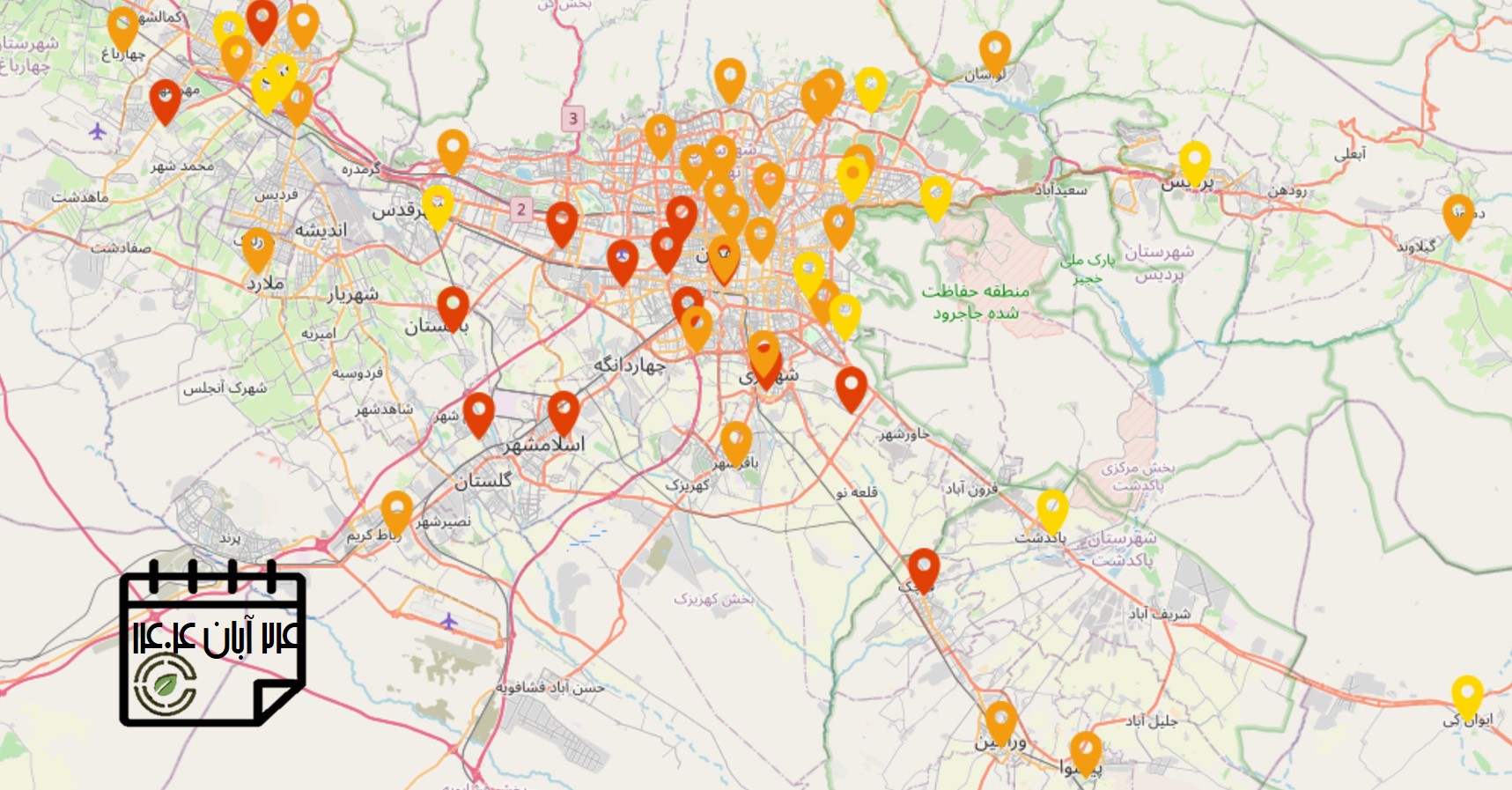 کیفیت هوای امروز: شاخص آلودگی هوای استان تهران (24 آبان‌ماه)
