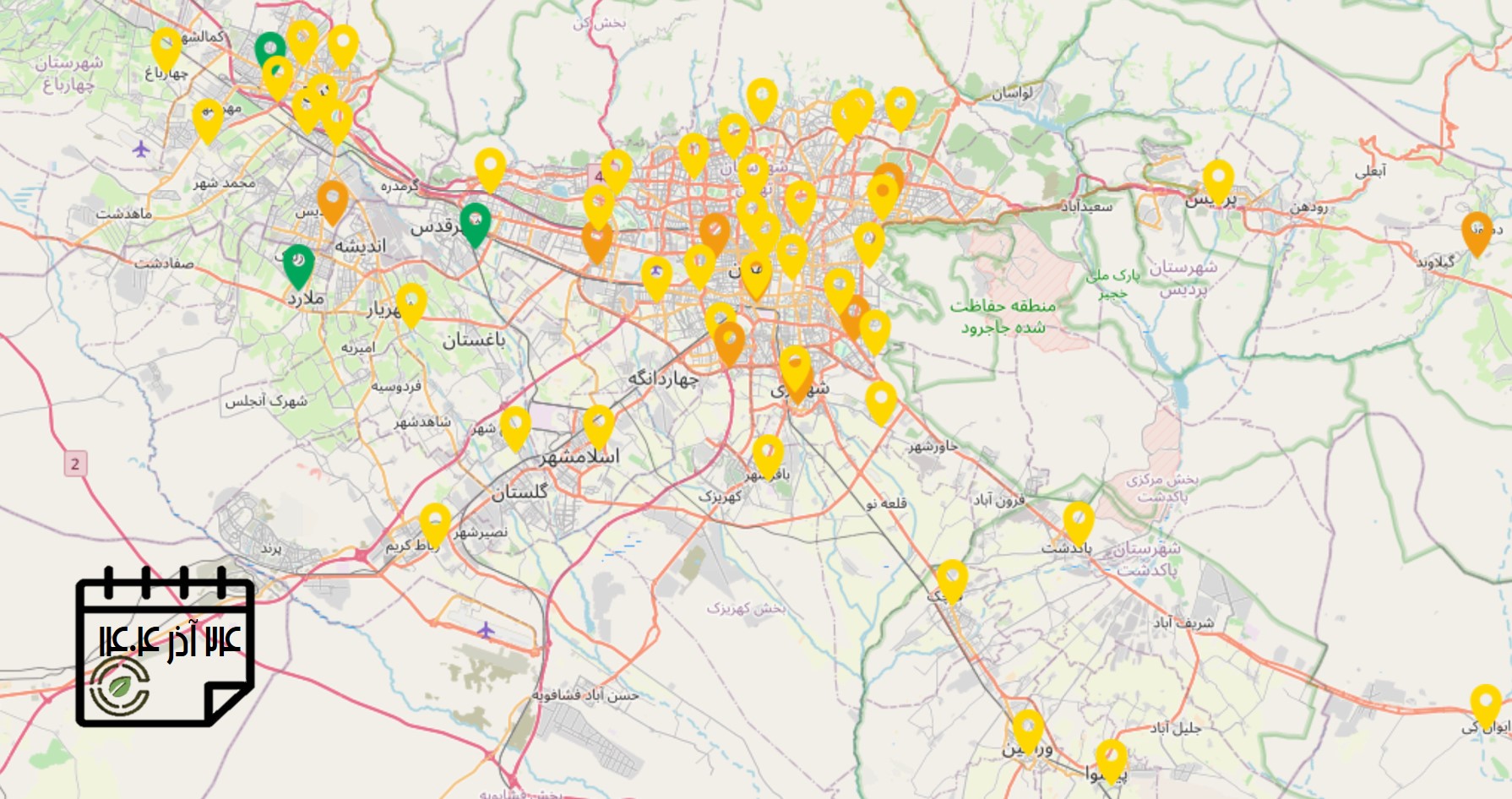 کیفیت هوای امروز: شاخص آلودگی هوای استان تهران (24 آذرماه)