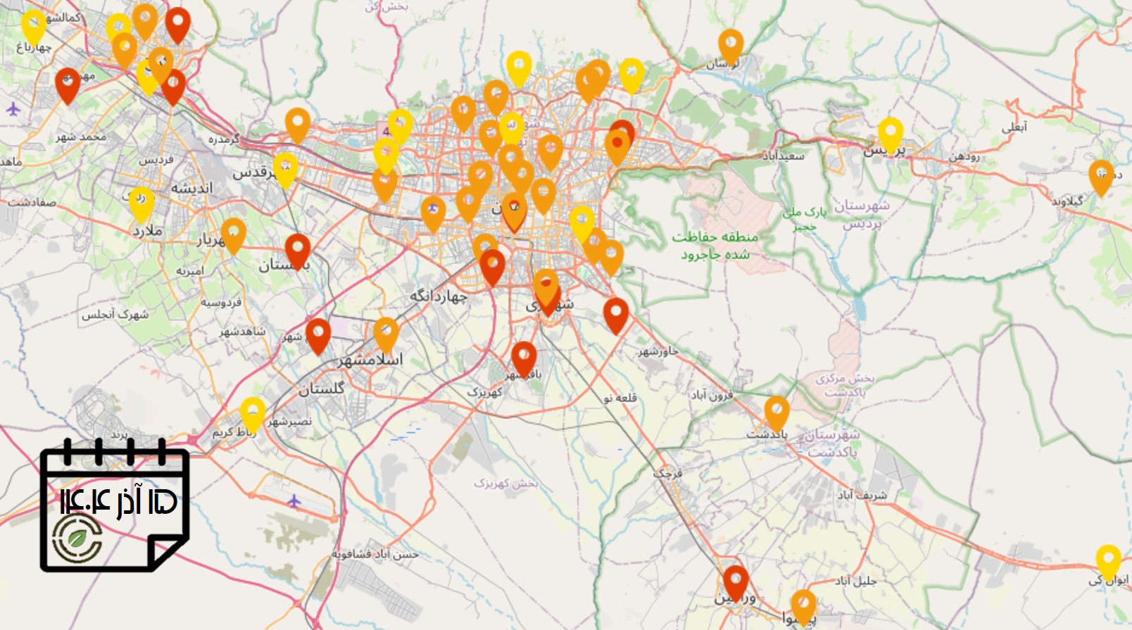 کیفیت هوای امروز: شاخص آلودگی هوای استان تهران (15 آذرماه)