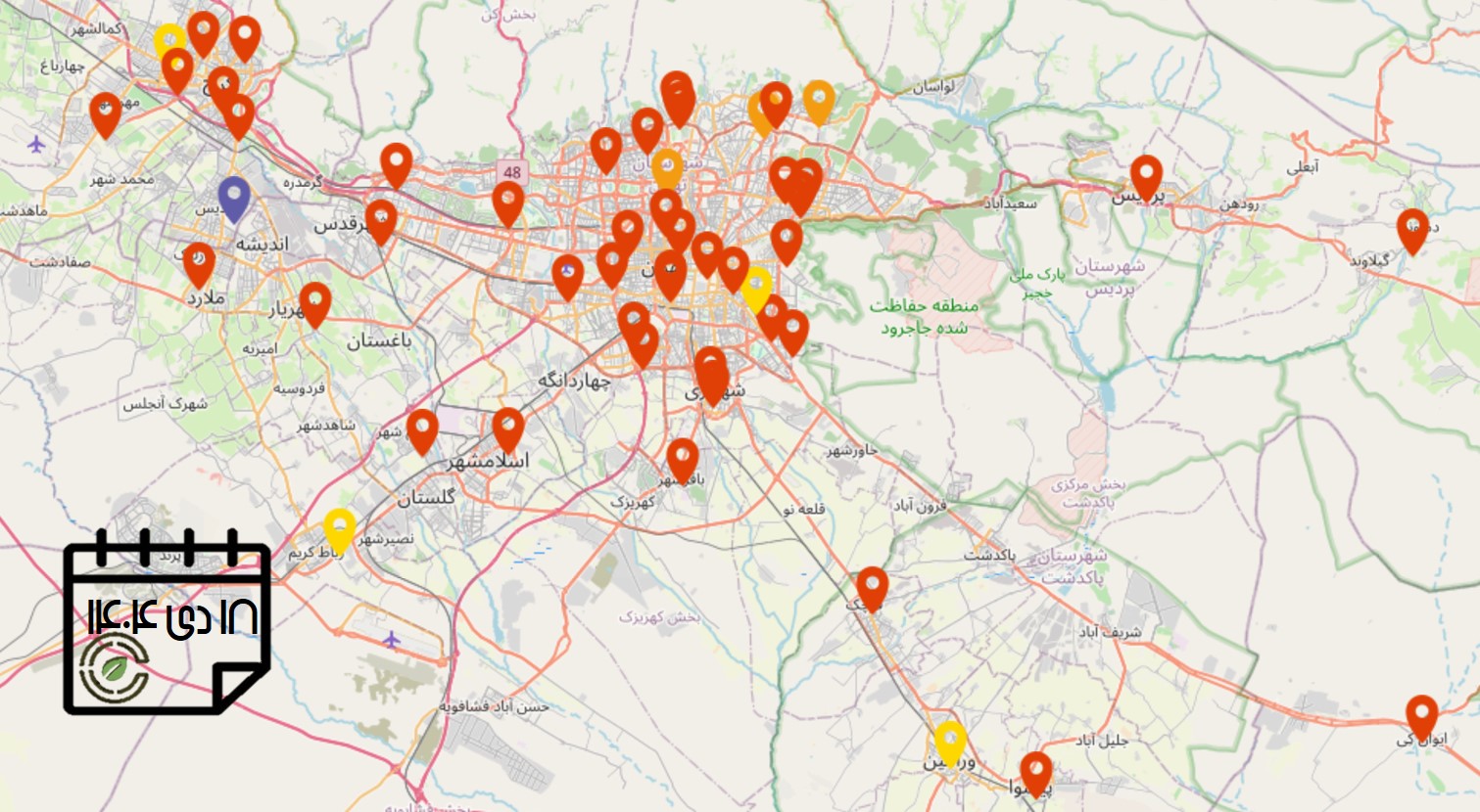 کیفیت هوای امروز: شاخص آلودگی هوای استان تهران (18 دیماه)